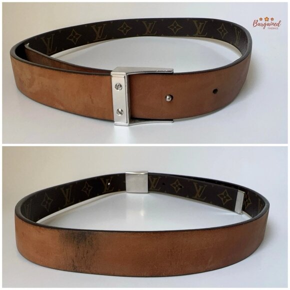 Authentic Louis Vuitton Brown Monogram Canvas Ceinture Silver Buckle Belt 80/32 - Picture 6 of 13